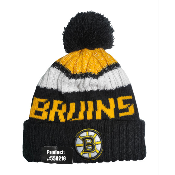 NWT Boston Bruins Sports Pom Knit Beanie Fleece Lining OSFA Unisex - Picture 3 of 7